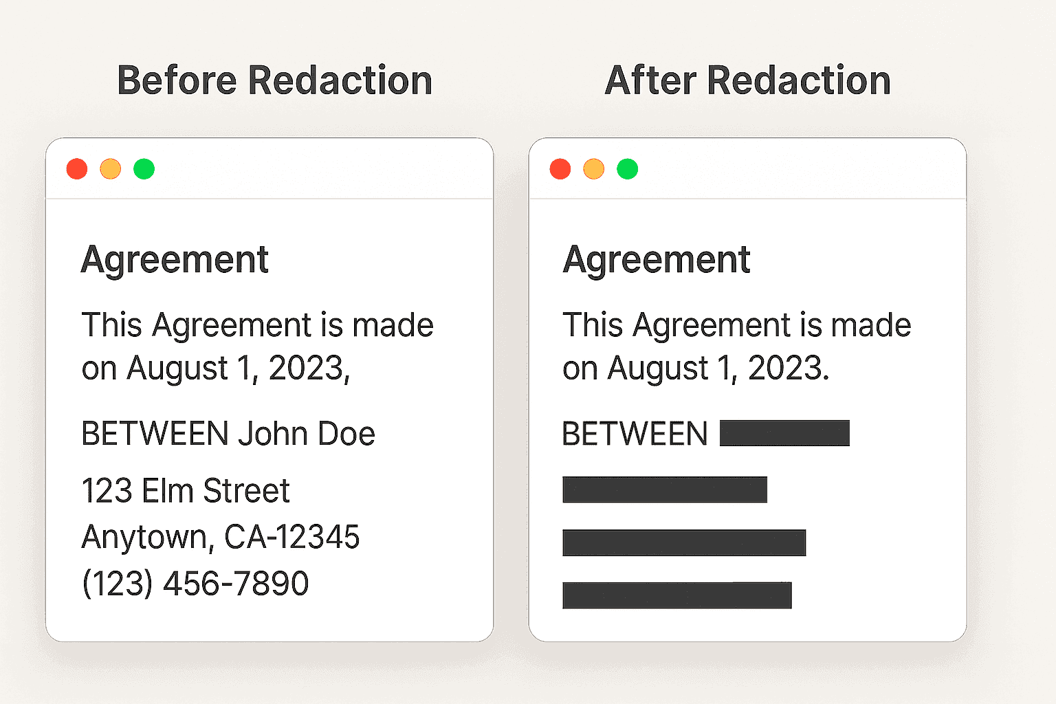 Redacted PDF review: before and after PDF redaction